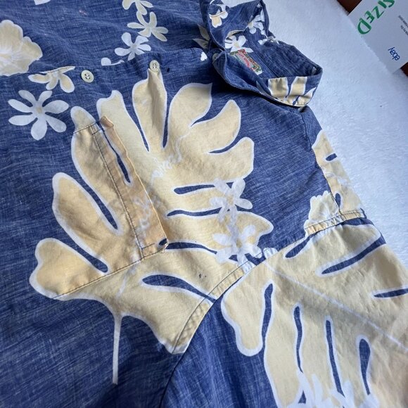 Reyn Spooner Mens XL Blue Yellow Floral Leaf Commerative Classic Hawaiian Shirt - Picture 8 of 11